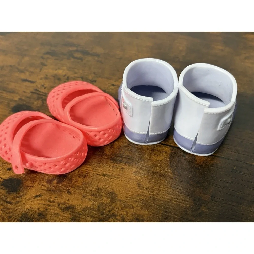 Our Generation Doll Shoes Lot Of 2 Pairs - Purple Boots and Coral Slip Ons